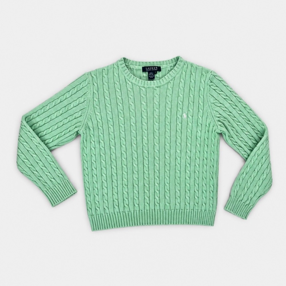 Vintage Lauren Ralph Lauren Cable Knit Sweater Women M Green Cotton 90s/Y2k